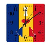 Yelolyio Reloj de pared cuadrado I Love My Country, Rumania, reloj de pared grande con bandera de Rumania, 38 x 38 cm, cuadrado, silencioso, sin tictac, reloj de madera único para el hogar, oficina,