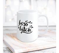Yelolyio Taza blanca de cerámica Boss Bitch, taza de café con citas, taza de té blanco, regalo para mamá, papá, abuela, abuelo, mujeres y hombres, 15 onzas