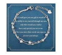 YELUWA 2 en 1 Estrella Señoras Pulsera Plata 925 Señoras Doble Capas Pulsera con Estrella y Esmerilado Cuentas Pulsera, Regalo de Cumpleaños para Amigos Hermanas Madres Niñas Señoras, Ajustable 6+2in