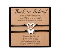 YELUWA 2 Pcs regalo de regreso a la escuela, regalo del primer día de clases, juego pulseras con dijes Mariposa para hija/hijo de madre, mamá y yo, joyería con caja de regalo, tarjeta deseos (negro)