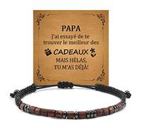YELUWA I Love You Moss Código de cuentas de madera tejida pulsera ajustable para los hombre, regalo para papá con la caja y la tarjeta, Día del Padre y regalo de cumpleaños para papá de hijo e hija FR