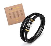 YELUWA Mi Nieto Pulsera, Acero Inoxidable Pulsera De Cuero Trenzado De Regalo Para Los Hombres Chico, Pulsera De Regalos Para El Nieto Cumpleaños Regalos De Graduación Para él De La Abuela Abuelo