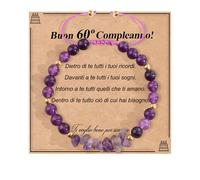 YELUWA Pulsera De 60 AñOs Para Mujer, Ideal Como Regalo De CumpleañOs Para Mujer, Ideal Para Mamá, TíA, Hija, Amiga, Hermana, Colega, Maestra, Esposa, Pulsera Ajustable De Piedra Natural Amatista IT