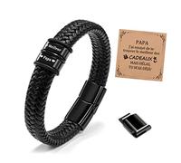 YELUWA Pulsera de cuero trenzado Le Meilleur Papa, regalo del Día del Padre para papá con caja y tarjeta, regalo de cumpleaños, pulsera para hombre con texto grabado de hijo a hija