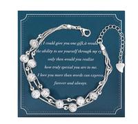 YELUWA Regalos Originales para Mujer, Pulsera De Plata 925 para Mujer, 3 En 1, Regalo De Cumpleaños Para Niña, Madre, Hija, Hermana, Amiga, Pulsera De La Amistad Ajustable, 6+2in
