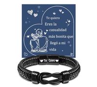 YELUWA Regalos San Valentin, Regalos Originales para Hombre, Te Quiero Pulsera de los Hombres Ilimitado Nudo Grabado de Acero Trenzado Pulsera Cuero Para El Novio Marido Amigo Día Navidad Cumpleaños