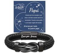 YELUWA Te Amo por Siempre Pulseras Papá Pulsera De Cuero Trenzado, Regalo Para Papá Con Caja Negra Y Tarjeta, Regalo Para El Día Del Padre Y Cumpleaños, Pulsera Para Hombre Papá Grabado a Láser