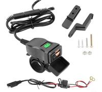 Yelvera Cargador de coche USB dual impermeable con voltímetro digital integrado para monitoreo de salud del vehículo y para soporte de carga rápida Qc3 0 (verde doble QC)
