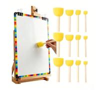 Yelvera Juego de 12 sellos de esponja para niños con formas redondas de hongos y asas de madera para hacer arte y desarrollar habilidades (amarillo)