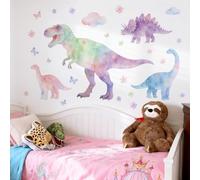 Yelvera Juego de calcomanías de pared de dinosaurio para decoración de dormitorio, adhesivo de vinilo de PVC con diseño de animales de dibujos animados para aplicación de pared interior (B)