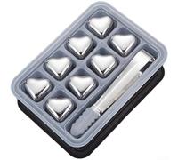 Yelvera Juego de cubitos de hielo en forma de corazón de acero inoxidable 304 para enfriamiento rápido de bebidas con caja de almacenamiento de PP y clip para un fácil manejo (J)