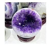 YELVQI Adornos de bola de amatista de piedra natural de Uruguay con agujero de amatista pequeño, adornos de piedra de ágata natural, soporte espiritual (tamaño: 70-75 mm)
