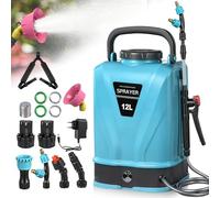 Yelyee Pulverizador a presión inalámbrico de 12 L, con 2 baterías, 5 boquillas ajustables, varilla telescópica, 24 W, pulverizador eléctrico de jardín con correa de hombro ajustable para jardín