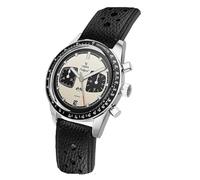 YEMA Rallygraf Panda Acero Híbrido Mecánico Cuarzo Cuero Blanco Reloj Hombre, Negro , Correa