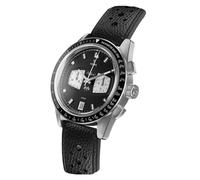 YEMA Rallygraf Reverse Panda Reloj mecánico híbrido de acero de cuarzo con correa de cuero negro para hombre, correa negra