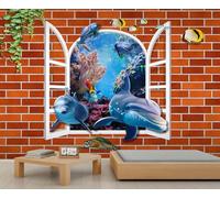 YEMYOR Murales de tiburón delfín, dibujos animados de peces tropicales, pegatinas abstractas del mundo subacuático, papel de pared de vida marina para sala de estar, dormitorio, 250 x 175 cm