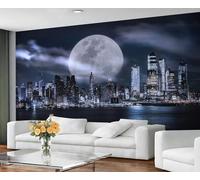 YEMYOR Murales de vista nocturna de ciudad bajo la luna, papel pintado de ciudades con vista a la calle, paisaje nocturno, para sala de estar, dormitorio, 300 x 210 cm