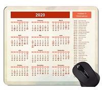 YENDOSTEEN 2020 Calendar HD Font Gaming Mouse Pad, Alfombrilla de ratón de Fondo Rojo Claro con Borde Cosido