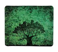 YENDOSTEEN Abstract Home Decor, City Composición Edificios Casas Town on Tree Branches Creative Monochromic Art, Green, Stitched Edge Antideslizante Caucho