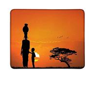 YENDOSTEEN Alfombrilla de ratón Africana Niño y Madre al Atardecer Caminar en Savannah Desert Dawn Kenya Imagen de la Naturaleza Alfombrilla de ratón Naranja Negro