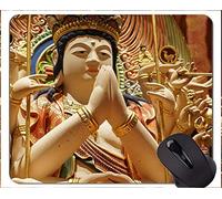 YENDOSTEEN Alfombrilla de ratón antirresbaladiza, Dorada Buda Buena y Mala Alfombrilla de ratón con Borde Cosido