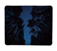 YENDOSTEEN Alfombrilla de ratón Cielo Nocturno, Cielo Oscuro al Amanecer en un Bosque de montaña con pinos Estrellas Foto de la Nebulosa Decorativa, Borde Azul Marino y Negro Cosido