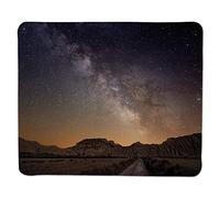 YENDOSTEEN Alfombrilla de ratón Cielo Nocturno, Lugar de Vacaciones Europeo España Vía Láctea sobre el Desierto de Bardenas Vista Borde Cosido Decorativo, marrón y Azul Marino