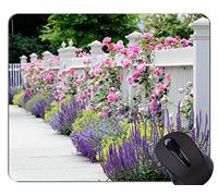 YENDOSTEEN Alfombrilla de ratón de Caucho Natural Impresa con Lavanda de arbusto de Rosa Rosa Cerca - Bordes cosidos