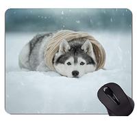 YENDOSTEEN Alfombrilla de ratón de Caucho Natural, Impresa con un Perro Husky Siberiano Nevadas - Bordes cosidos