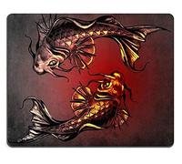 YENDOSTEEN Alfombrilla de ratón Juego Alfombrilla de ratón Alfombrilla de ratón de Caucho Natural Concepto de dualidad Tatuaje Dos Peces de Colores japoneses sobre Fondo Azul Vintage