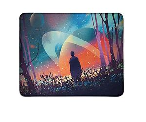 YENDOSTEEN Alfombrilla de ráton Space Planets, Alfombrilla de ratón con diseño Fantasy Man Alone in Vibrant Colored Reflexiones de los Planetas de la Galaxia