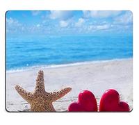 YENDOSTEEN Alfombrillas de ratón Estrella de mar con Dos Corazones en la Playa de Arena Junto al mar Alfombrilla de ratón para Juegos de computadora de Escritorio Personalizada