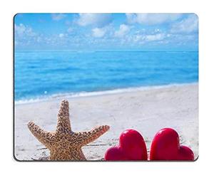 YENDOSTEEN Alfombrillas de ratón Estrella de mar con Dos Corazones en la Playa de Arena Junto al mar Alfombrilla de ratón para Juegos de computadora de Escritorio Personalizada