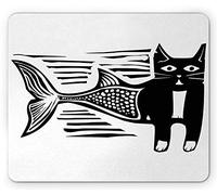 YENDOSTEEN Almohadilla para ratón subacuática, Imagen de Estilo de Grabado en Madera de una Obra de Arte cómica cómica monocromática de la Sirena de pez Gato,