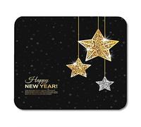 YENDOSTEEN Almohadillas para Mouse Blanco Feliz Navidad y Feliz Año Nuevo Brillo resplandeciente en Negro con Estrellas de Oro y Plata Colgantes Alfombrilla de ratón para notebooks