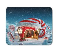 YENDOSTEEN Amazing Fairy House en Elfs Hat Decorado en Forma de Navidad de la Taza de té Puerta Abierta y Chimenea en el Interior Alfombrilla de ratón