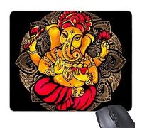 YENDOSTEEN Budismo Religión Budista Negro Rojo Amarillo Elefante Loto Redondo Ilustración Patrón Rectángulo Antideslizante Caucho Alfombrilla de ratón Juego Alfombrilla de ratón