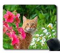 YENDOSTEEN Cojín de ratón, cojín de ratón del Gato del Verano de la Flor Blanca de la Mirada Fija de la Flor del Animal doméstico, Estera del ratón para la computadora cat175