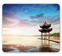 YENDOSTEEN Cojín de ratón de China Antigua, Pabellón Tradicional Junto al mar Tranquilidad calmante con Vista Relajante, Rectángulo de tamaño estándar Alfombrilla de Goma Antideslizante, Multicolor