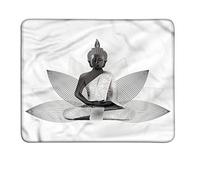 YENDOSTEEN Cojín de ratón extendido asiático Meditación Estatua Color Plateado sobre Fondo de Loto Extremo Oriente asiático Sage Art Printcustom Mouse Pad con Foto Blanco Gris