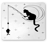 YENDOSTEEN Cojín de ratón Moderno, Pesca del Gato con la Cola Larga Que se Sienta en la Luna Entre Arte del Bosquejo del Humor del Cielo Estrellado