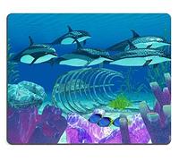 YENDOSTEEN Creatividad Tapete de ratón para Juegos Alfombrilla para ratón Delfín Rayado y naufragio Una Vaina Nada sobre un Barco Viejo Mientras Tres Mariposas respaldadas por Negro Buscan