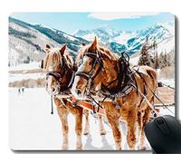 YENDOSTEEN Customized Rubber Mousepad Seasoning Snow Sleigh Horse with Stitched Border