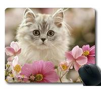 YENDOSTEEN Estera del ratón del Juego, cojín de ratón del Gato Blanco de la Flor de la Mirada Fija de la Flor del Animal doméstico, Estera del ratón para la computadora cat174