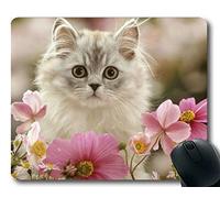 YENDOSTEEN Estera del ratón del Juego, cojín de ratón del Gato Blanco de la Flor de la Mirada Fija de la Flor del Animal doméstico, Estera del ratón para la computadora cat174
