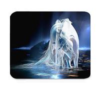 YENDOSTEEN Hermoso Animal Fresco Impresionante Corriendo Caballos Blancos Fantasía Pintura Diseño Arte Mejor Personalizado Rectángulo Alfombrilla de Ratón