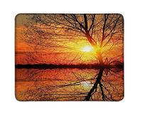 YENDOSTEEN Juegos de otoño Alfombrilla de ratón Árbol sin Hojas en otoño en la Puesta de Sol Telón de Fondo Horizonte con la reflexión de Agua Alfombrilla de ratón Adaptable Naranja Negro