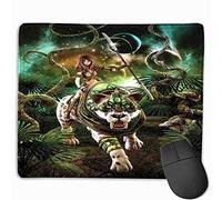 YENDOSTEEN Mundo de fantasía Ratones a Prueba de Agua Gráficos de la Escena de fantasía con Chica y Sable Diente Tigre Plantas mágicas Galaxy Cojín de ratón Personalizado 8.5 "x7 Verde