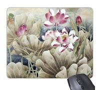 YENDOSTEEN Pink Lotus Bud En Bloom Atroviren Lotus Leaf Clásico Chino Paingting Rectángulo Antideslizante de Goma del Juego del cojín de ratón Regalo