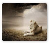 YENDOSTEEN Safari Mouse Pad, White Lion at Sunset Cielo dramático Nubes de Niebla Desierto Luces solares Desierto, Tamaño estándar Rectangle Alfombrilla de Goma Antideslizante, Tan Beige Dimgray